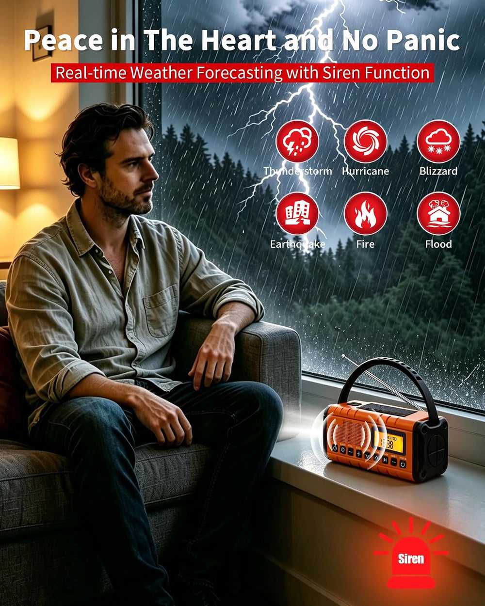 Hand Crank Emergency Radio Am Fm-10000mAh/37000mWh NOAA Weather Radio