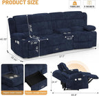Recliner Sofa Set with Storage Console, Flip Middle Backrest Design 3 Seater Reclining Sofa and 2PC Single Recliner Chair, Manual Couches for Living Room (Blue, 3 Seat+Console+1+1)