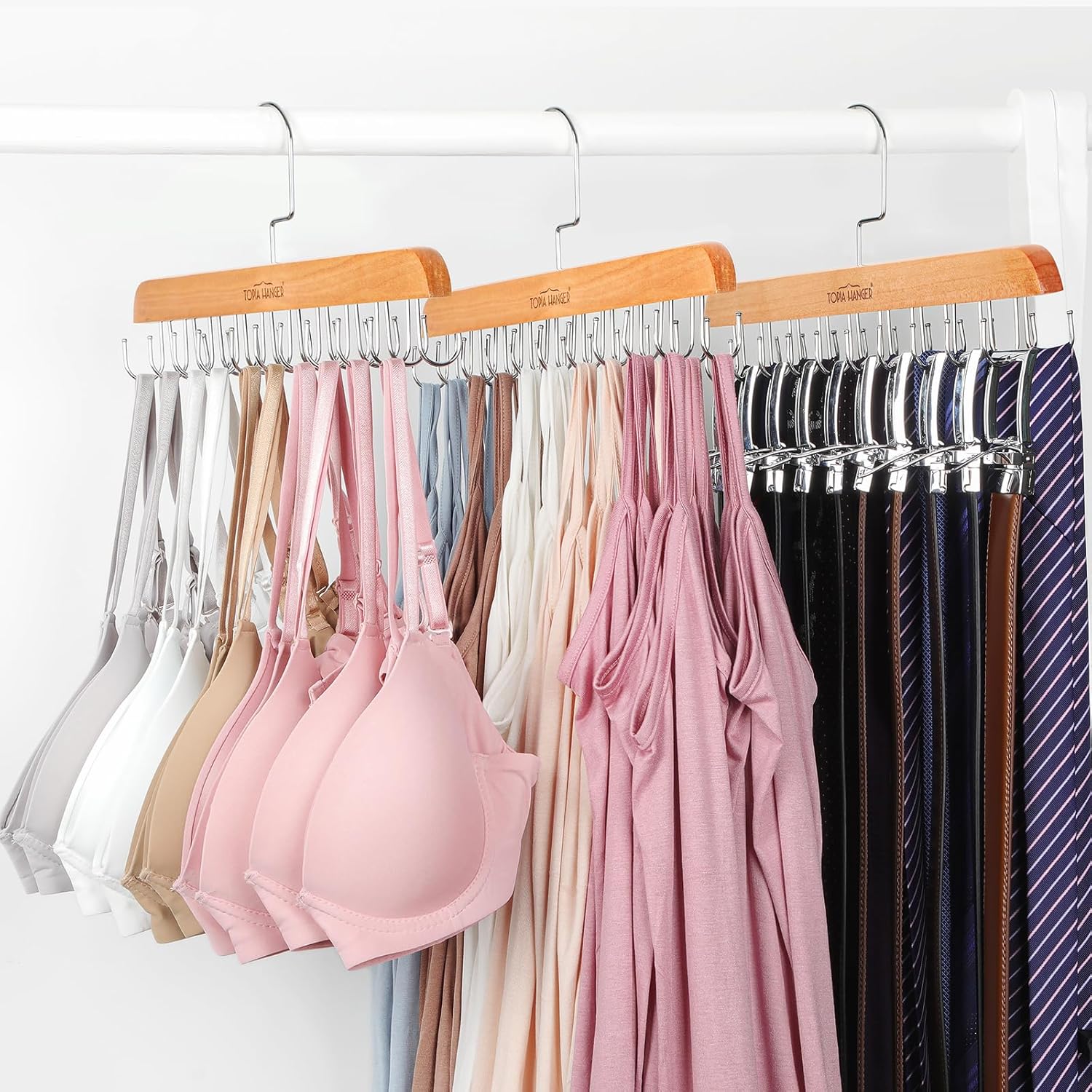 TOPIA HANGER Bra Hanger for Closet, 2 Pack Tank Top Hangers 40 Hooks Capacity Foldable Wood Space Saving Hangers Closet Organizer for Tank Top, Bra, Scarf, Belt, Tie, Hoodie etc - CT66N