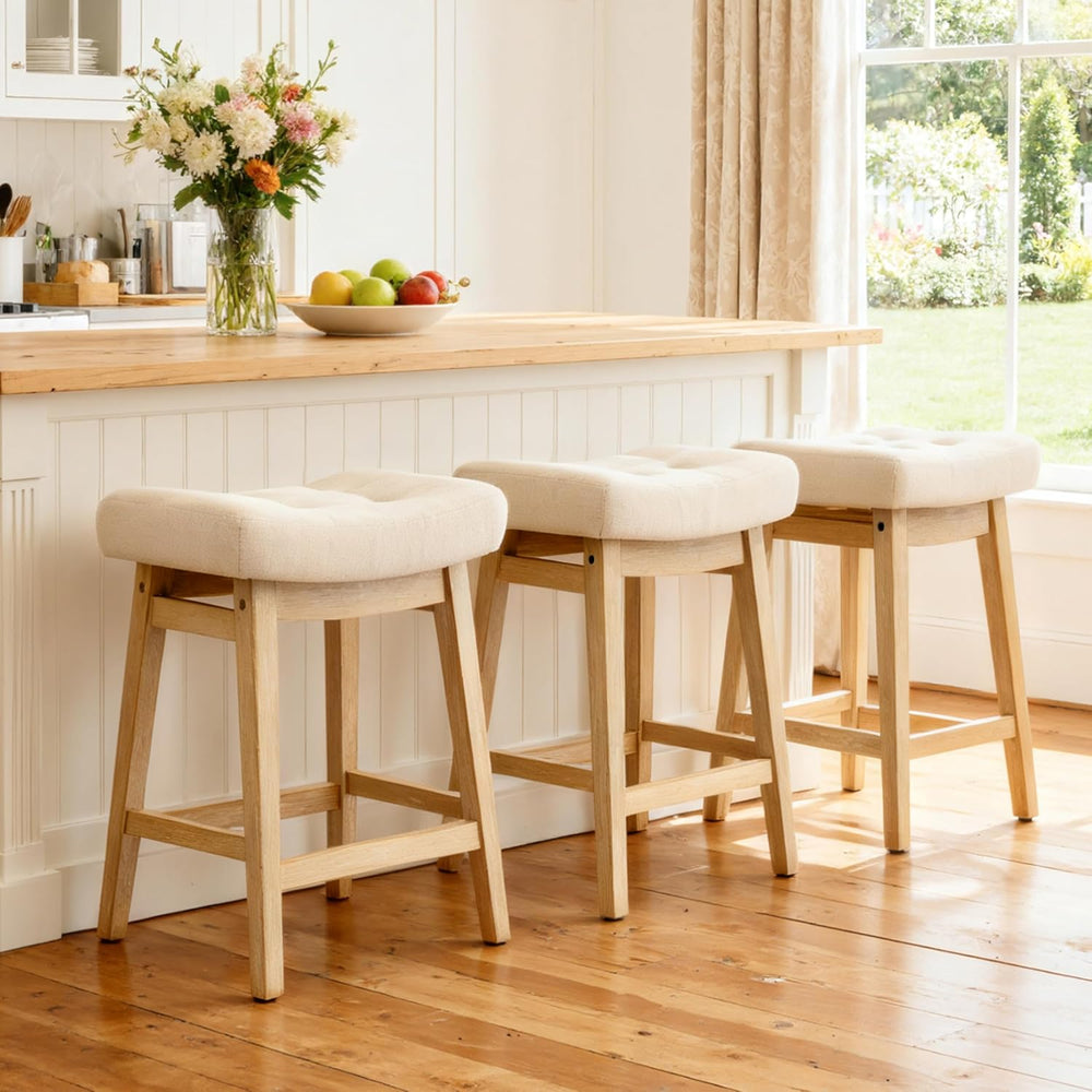 Counter Height Bar Stools Set of 3 for Kitchen Counter, Backless Farmhouse Is...