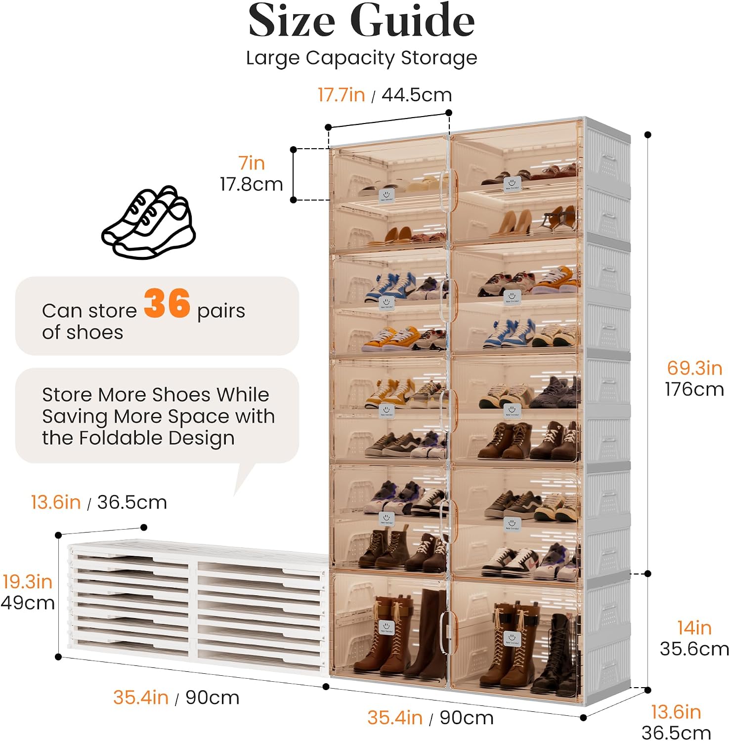Foldable Shoe Rack Organizer for Entryway with Clear Magnetic Doors - Large Capacity Shoe Cabinet for Boots, Sneakers & All Shoes, Easy Assembly, White 9-Tier 36 Pairs