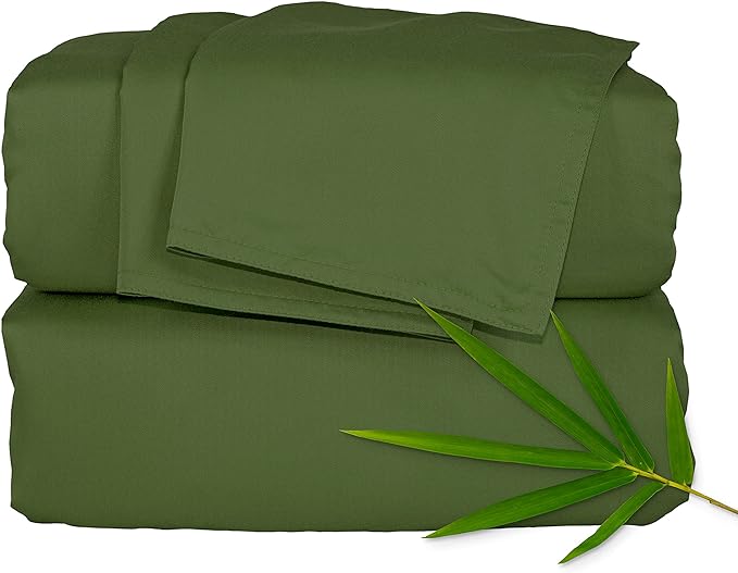 California King Sheets by Pure Bamboo, Genuine 100% Organic Viscose Derived from Bamboo Bed Sheet Set, Soft & Cooling, Double Stitching, Lifetime Quality Promise (California King, Pesto)