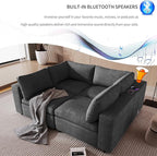 133.9 Inch Modular Convertible Sectional Sofa with Storage, USB Ports, Wireless Charging & Built-in Speaker in Arm, L-Shaped Upholstered Sleeper Couch for Living Room Office, Gray