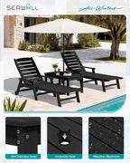 SERWALL HDPE Outdoor Coffee Table with Umbrella Hole, Black