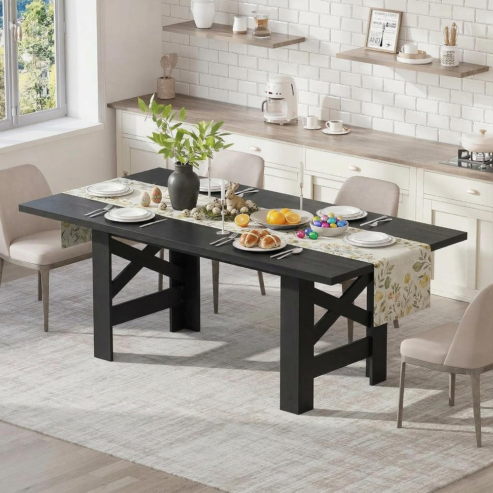 71" Farmhouse Dining Table for 6-8 Person, Large Rectangular Wood Dining...