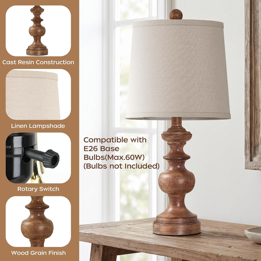 PARTPHONER Farmhouse Table Lamp Set of 2, Rustic Table Lamps for Living Room ...