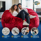 ULTIMATE SACK 6000 6-Foot Bean Bag Chair, Charcoal Fur Cover – Oversized Foam Lounger, Floor Seat, Small Sofa, or Couch Bed for Living Area, Gaming Room, or Reading Lounge