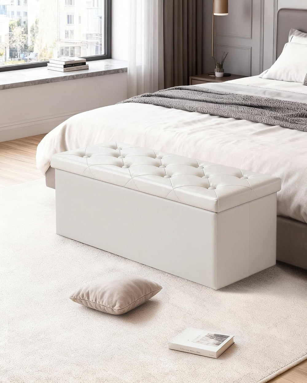 GLAXYFUR 43 Inches Storage Ottoman Bench, Folding Ottoman with 2 Dividers | E...