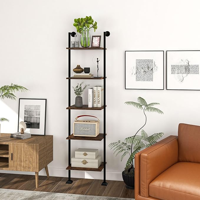 Axeman 5-Tier Ladder Shelf, Tall Narrow Bookcase for Small Spaces, Book Stora...