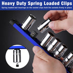 WORKPRO Magnetic Socket Organizer - 6-Piece Aluminum Alloy Socket Rail, Heavy Duty Socket Holder - Set: 1/4-Inch x 12 Clips, 3/8-Inch x 10 Clips, 1/2-Inch x 10 Clips
