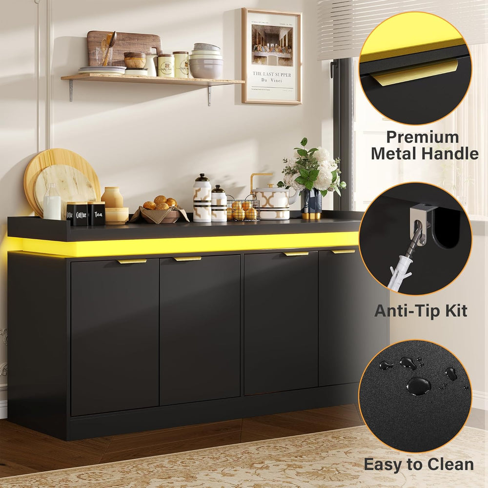 UNIQUITE 63" Sideboard Buffet Cabinet, Kitchen Buffet Cabinet Storage Ca...