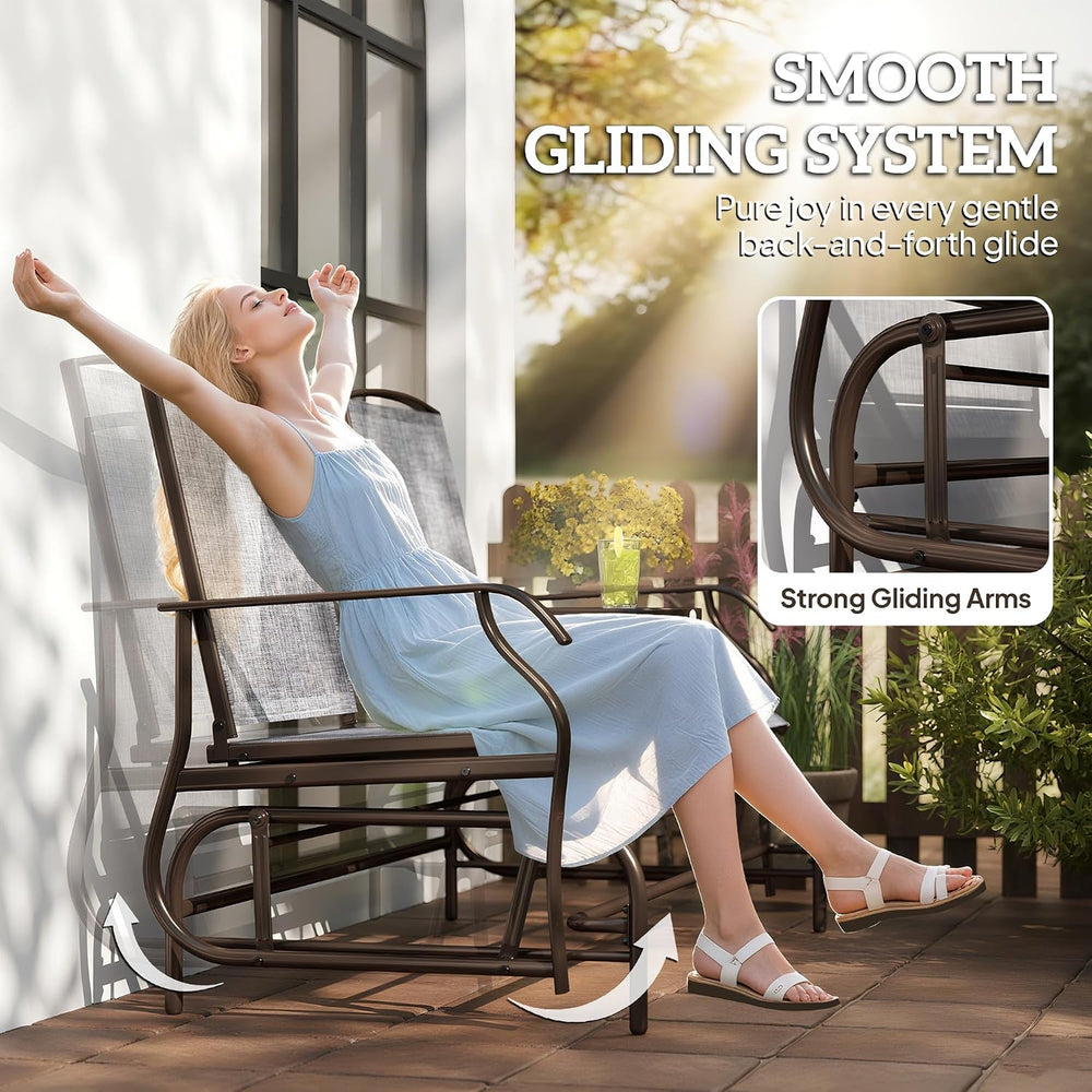 Outsunny Outdoor Glider Bench with Center Table Metal Frame Armrests Gray | P...