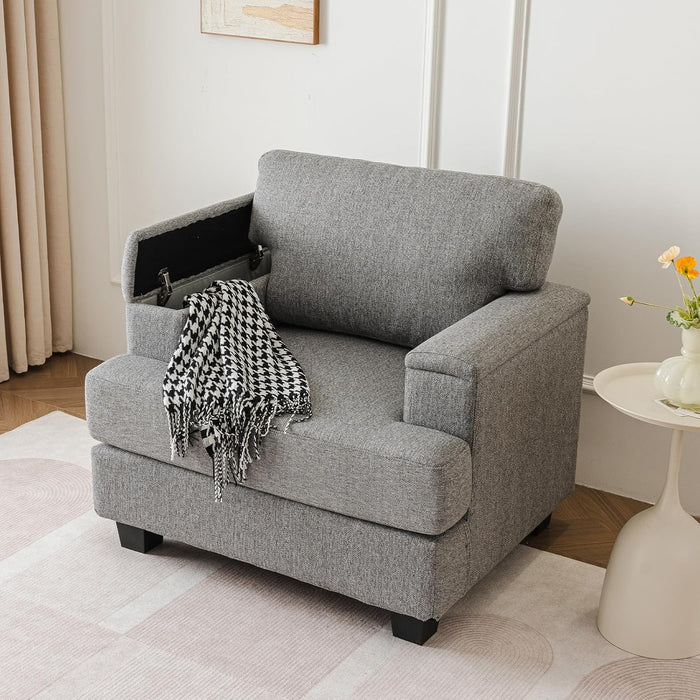 Oversized Accent Chair with Armrest Organizer,Comfy Living Room Chairs with Thick Cushion,Upholstered Armchair with Storage,Big Reading Chair,Sofa Chair for Bedroom,Linen,Dark Gray
