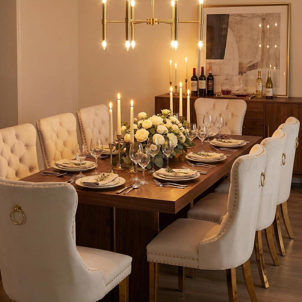 OVENTA Modern Tufted Upholstered Dining Chairs Set of 6, Beige Velvet Dining ...