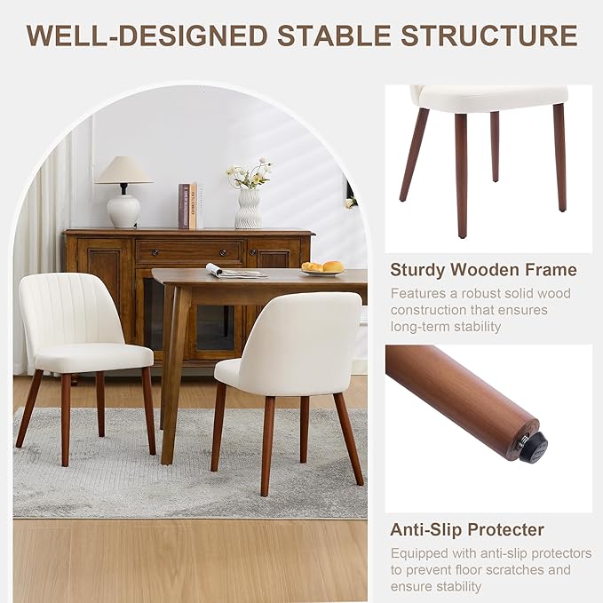 Wooden Dining Chairs Set of 8, Upholstered Kitchen Dining Room Chairs with Padded Seat and Wood Legs, Modern Fabric Side Dinner Chair for Kitchen, Dining Room, Restaurant, Cafe, Beige