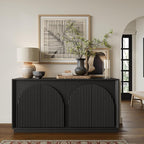 WIN2WIN 65" Fluted Sideboard Buffet Cabinet with Storage, Modern Credenza with Double-Layered Arch Doors, Wood TV Media Console Table Accent Cabinet for Living Room Dining Room Hallway Entryway, Black