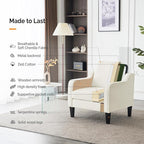 VINGLI Mid Century Modern Accent Chairs for Living Room, Cream White Comfy Reading Chair Soft Chenille Sofa Chairs Upholstered Side Armchair for Living Room, Bedroom, Apartment