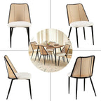 Rattan Dining Chairs Set of 4, Modern Mid Century Dining Chairs Upholstered Kitchen Chairs Boucle Stylish Cane Chairs with Metal Legs for Apartment, Dining Room