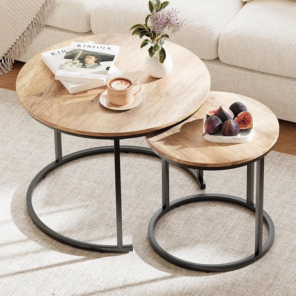 Garden 4 you Nesting Coffee Table, 23.6" Round Coffee Table Set of 2, Wo...