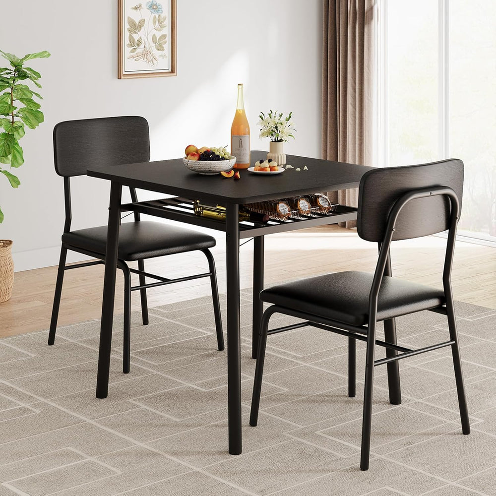 GAOMON Dining Table Set for 2, Wood Kitchen Table with 2 Upholstered Chairs a...