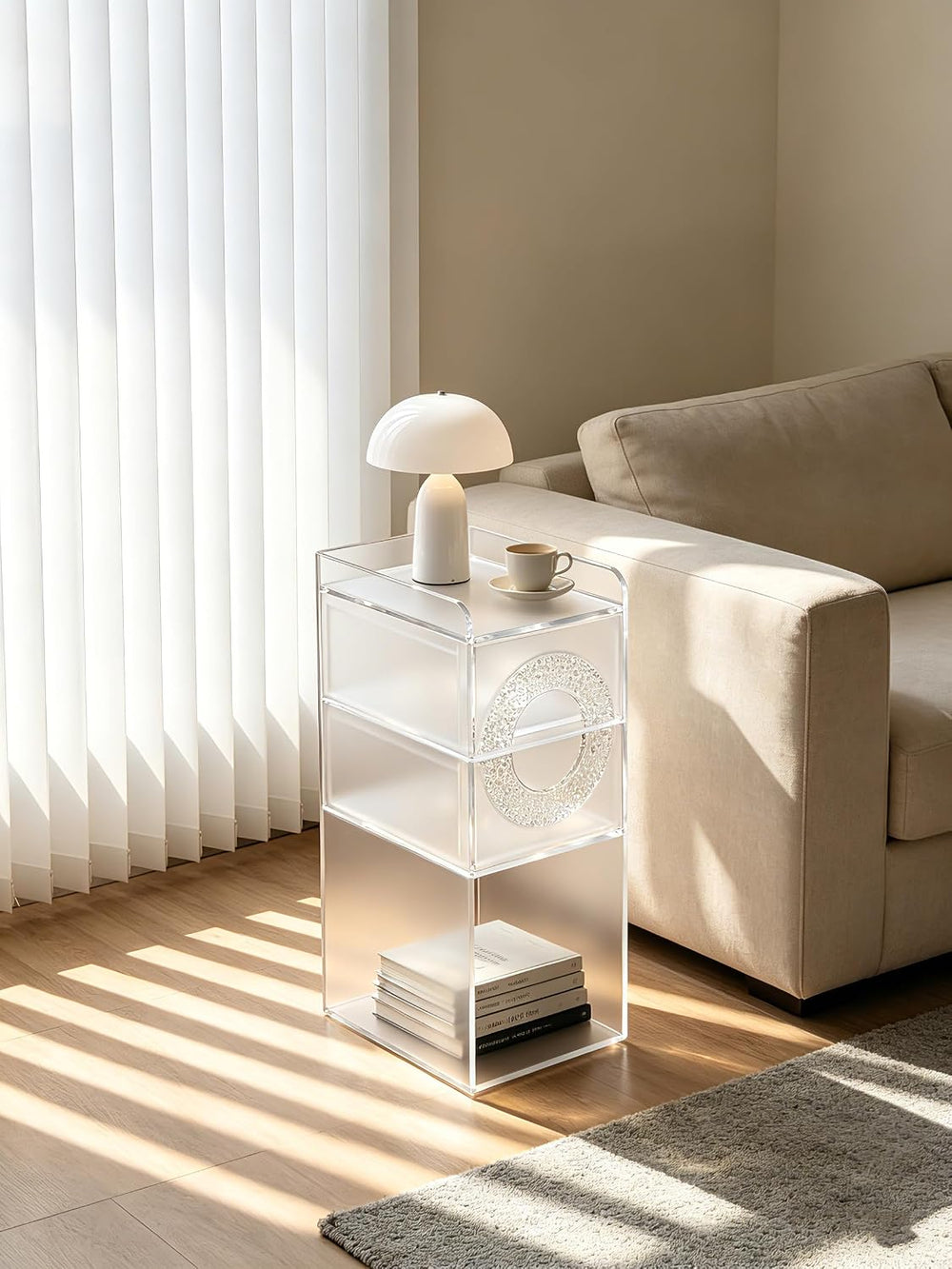 Frosted Acrylic Nightstand with 2 Drawers - Modern Slim Bedside Table for Sma...