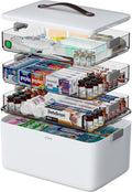 CTIME 4-Tier XL Medicine Organizer - Portable Medicine Cabinet with Leather Handle, Empty First Aid Kit for Home, School, Dormitory, Travel, RV, Dorm | Ideal Elderly Gift, Christmas Stocking Gift