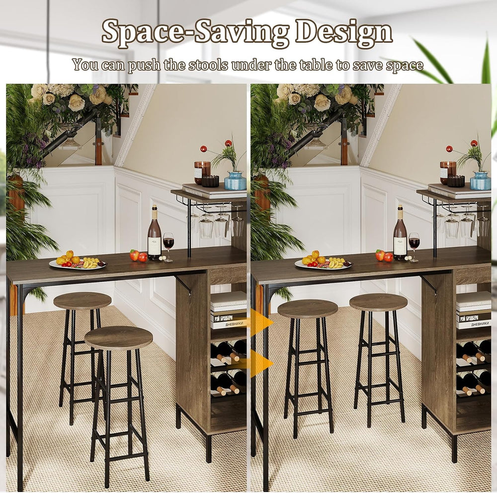 GOFLAME Bar Table Set for 2, Counter Height Dining Table Set with Shelves, Cu...