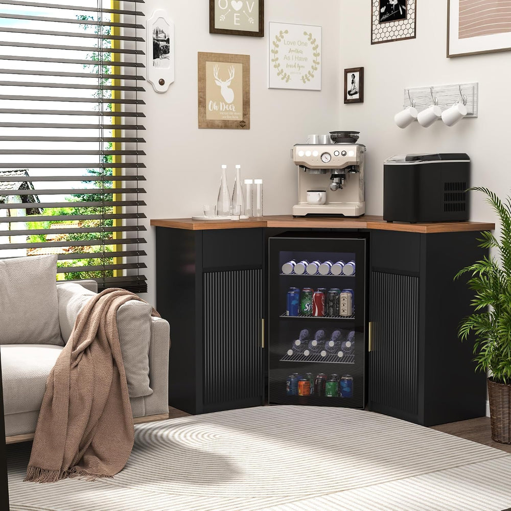GDLF Corner Coffee Bar with Fridge Space, L Shaped Liquor Cabinet,Black | L-S...
