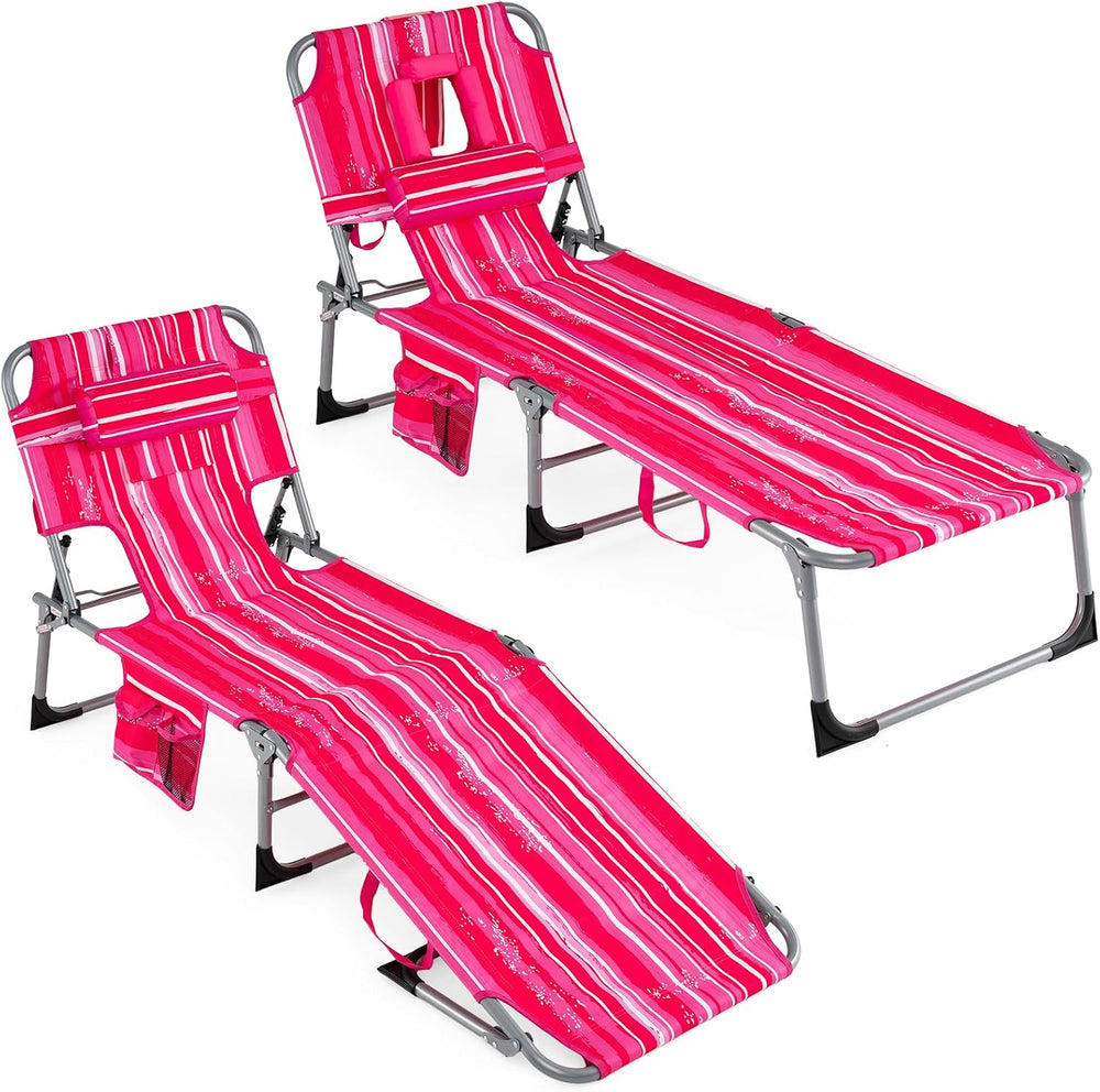 Goplus Tanning Chair, Folding Beach Lounge Chair with Face &Arm Hole, Pos...