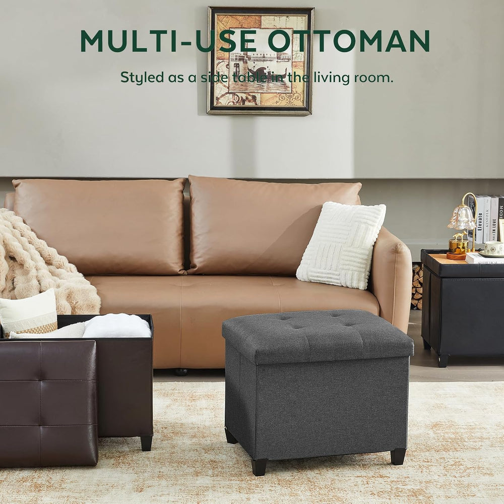 Ottoman with Storage, Rectangular Storage Ottoman, Linen Ottomans with Legs f...