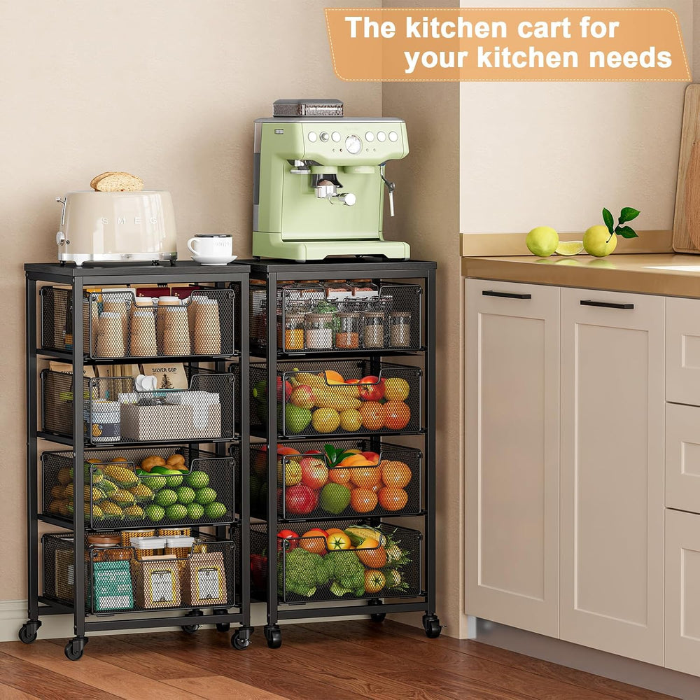 4-Tier Fruit Vegetable Storage Cart - Kitchen Organizer and Storage Cart with...