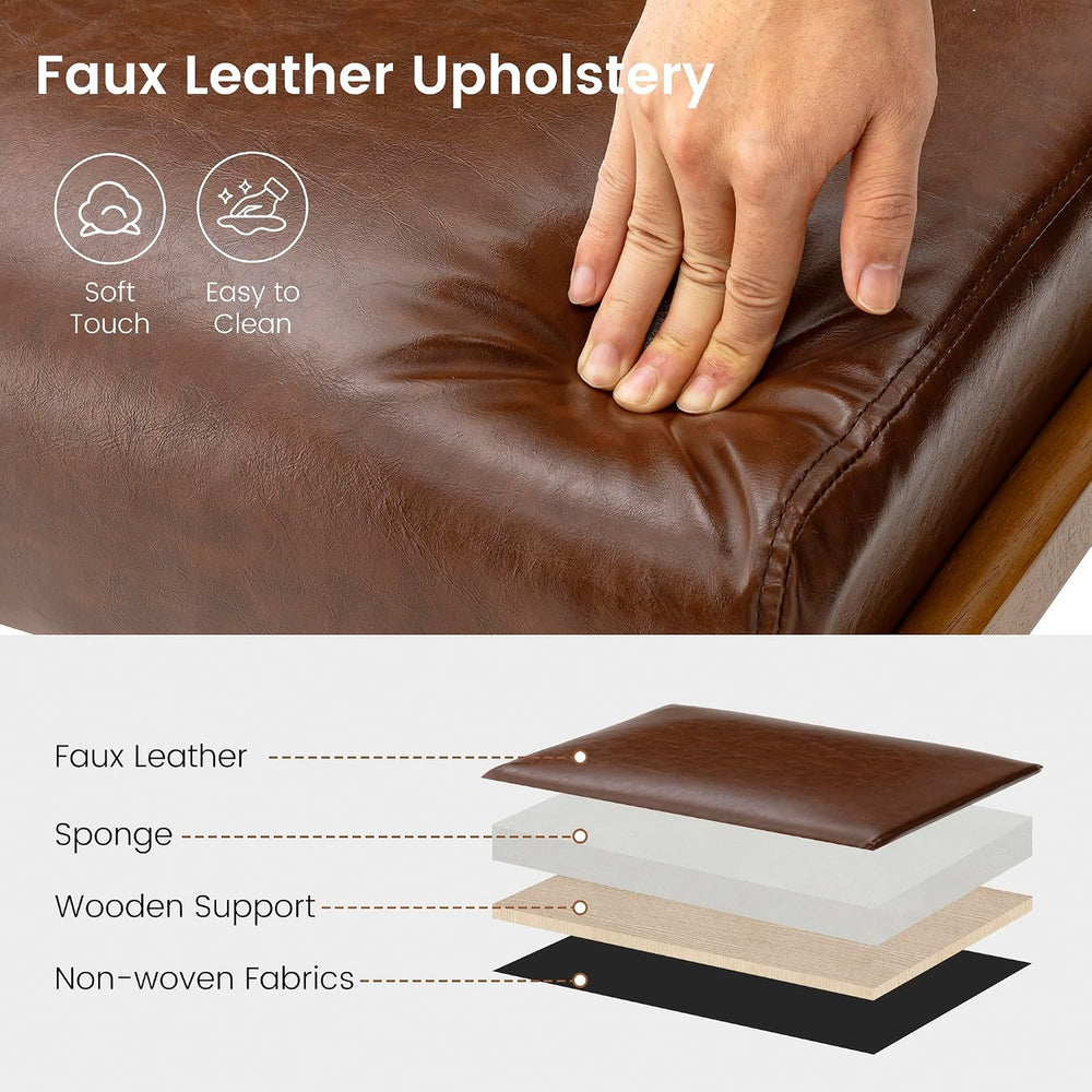 Glitzhome Rectangle Ottoman Bench, Modern Coffee Leatherette Footstool with W...