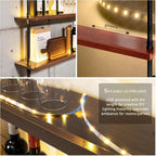 32" Wine Rack Wall Mounted with LED Lights, 3-Tiers Wall Bar Shelves | Solid Wood, Rustic Industrial Pipe Floating Shelves for Home, Restaurant, Commercial Bar, Kitchen Storage Display