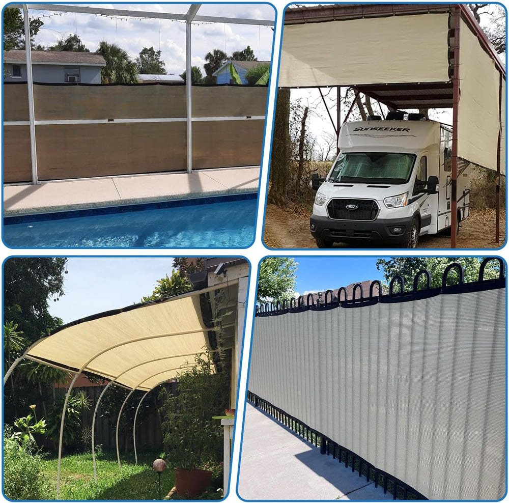 TANG 8' x 30' Privacy Fence Screen Beige Shade Cloth with Grommets, C...