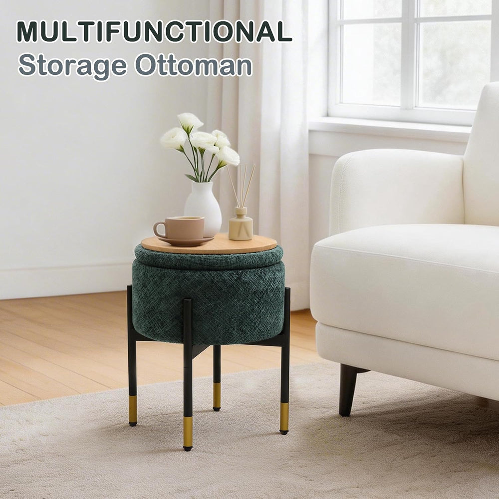 CAROLMADE Round Ottoman with Storage, Velvet Makeup Vanity Stool, Small Ottom...