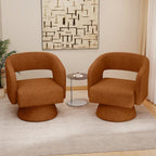 Nebuaegis Swivel Accent Chair Set of 2, Modern Comfy Chenille Barrel Chairs, Oversized Upholstered Round Arm Chair for Living Room, Bedroom, Reading Room, Caramel