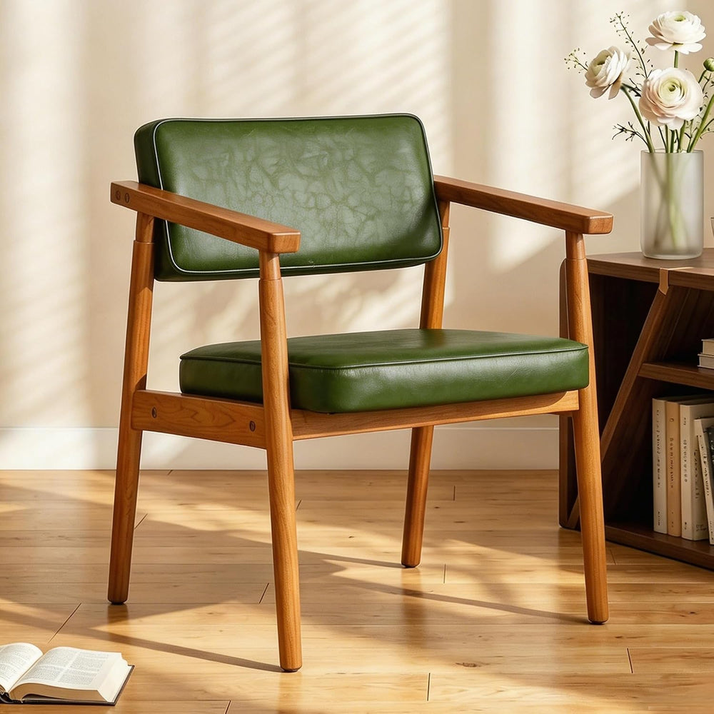 LSSPAID Mid Century Dining Chairs with Wooden Handrail, Pu Upholstered Armcha...