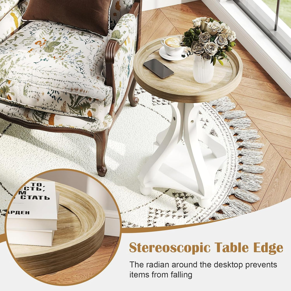 kinbor Farmhouse End Table - Round Pedestal Side Table, French Country Style ...