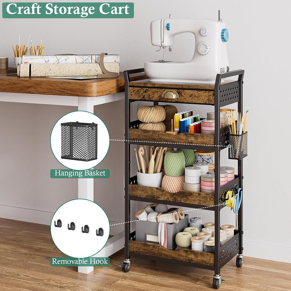 XYZLVSI Rolling Utility Cart, 4 Tier Coffee Cart Station with Drawer | Metal ...