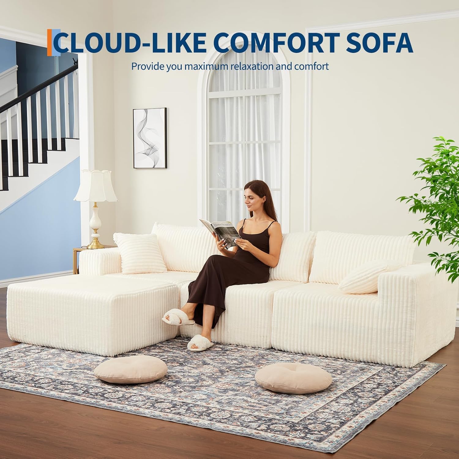 108" Modular Sectional Sofa Couches for Living Room Cloud Memory Boneless Couch No Assembly Required