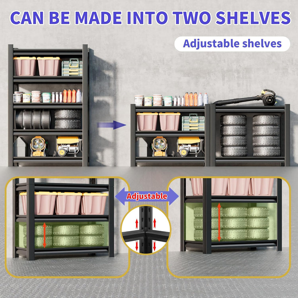 Garage Shelving Unit 24" D x 48" W x 72" H Heavy Duty Storage Shelves Easy Assembly 5 Tier Adjustable Metal Shelving Utility Shelf Rack Garage Storage Organizer for Basement, Warehouse