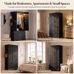 YESHOMY 70.9" Armoire Wardrobe Closet with Sensor Light, 2 Drawers (Black) | 20" Deep Design, Side Hooks, Soft-Close Hinges, Thickened Base Support