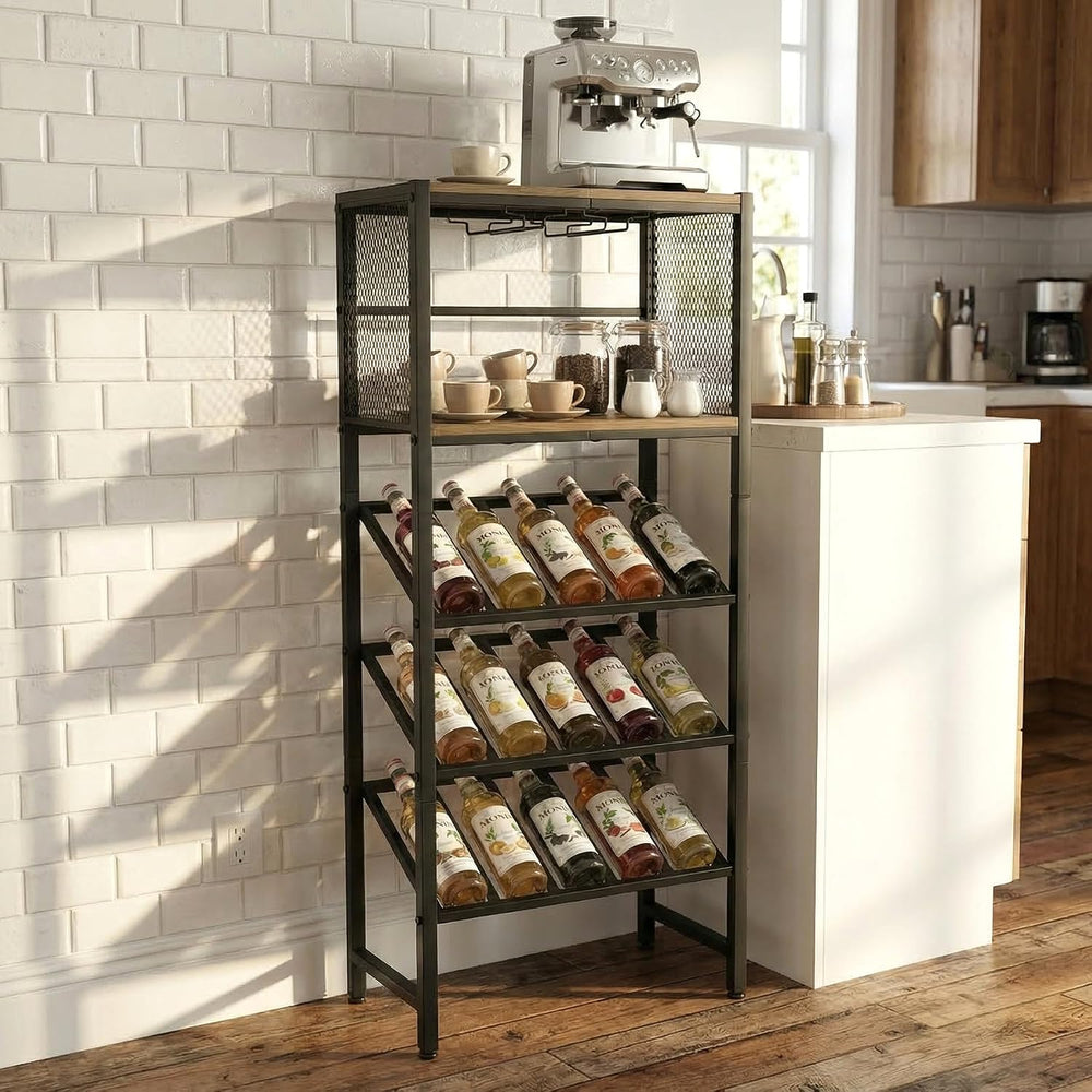 3-Tier Wine Rack Freestanding Floor with Glass & Storage Racks | Space-sa...