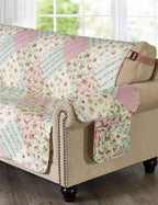 Brilliant Sunshine Pink and Green Rose Patchwork Sofa Armrest 5 Pockets Organizer, Slip Resistant Armchair Caddy, Washable Remote Controls Holder, Storage for Magazine, Tablet, 35×13", Pink Green