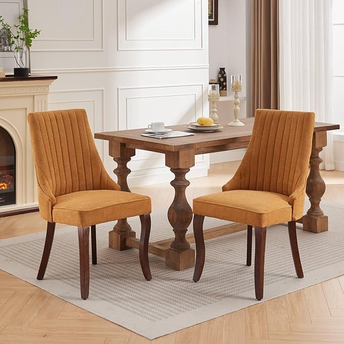 Linen Dining Chairs Set of 2,Comfy Fabric Upholstered Accent Chairs for Kitch...