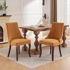Linen Dining Chairs Set of 8,Comfy Fabric Upholstered Chairs for Kitchen Living Room,Channel Tufted Dining Room Chairs with Curved Solid Wood Legs(Yellow,8 Pcs)