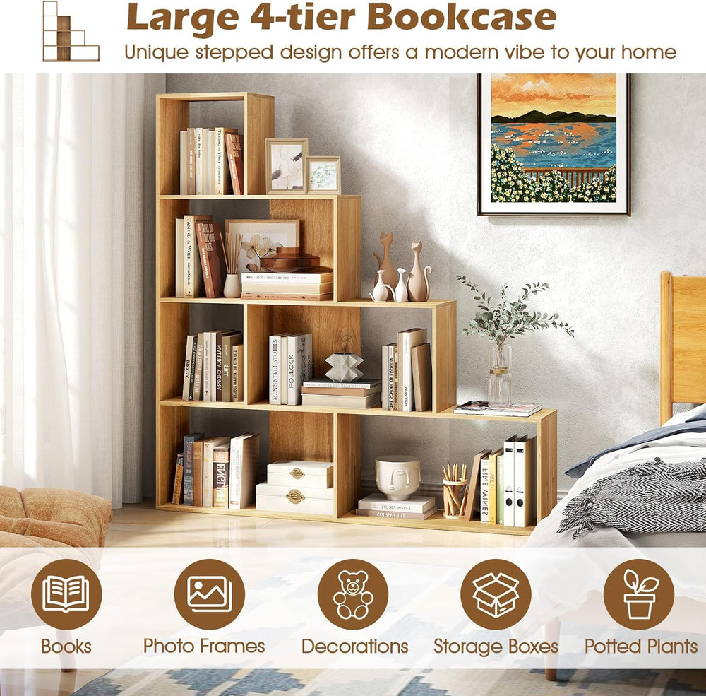 Tangkula 4-Tier Stepped Bookshelf, 64" H 6 Cubes Ladder Bookcase