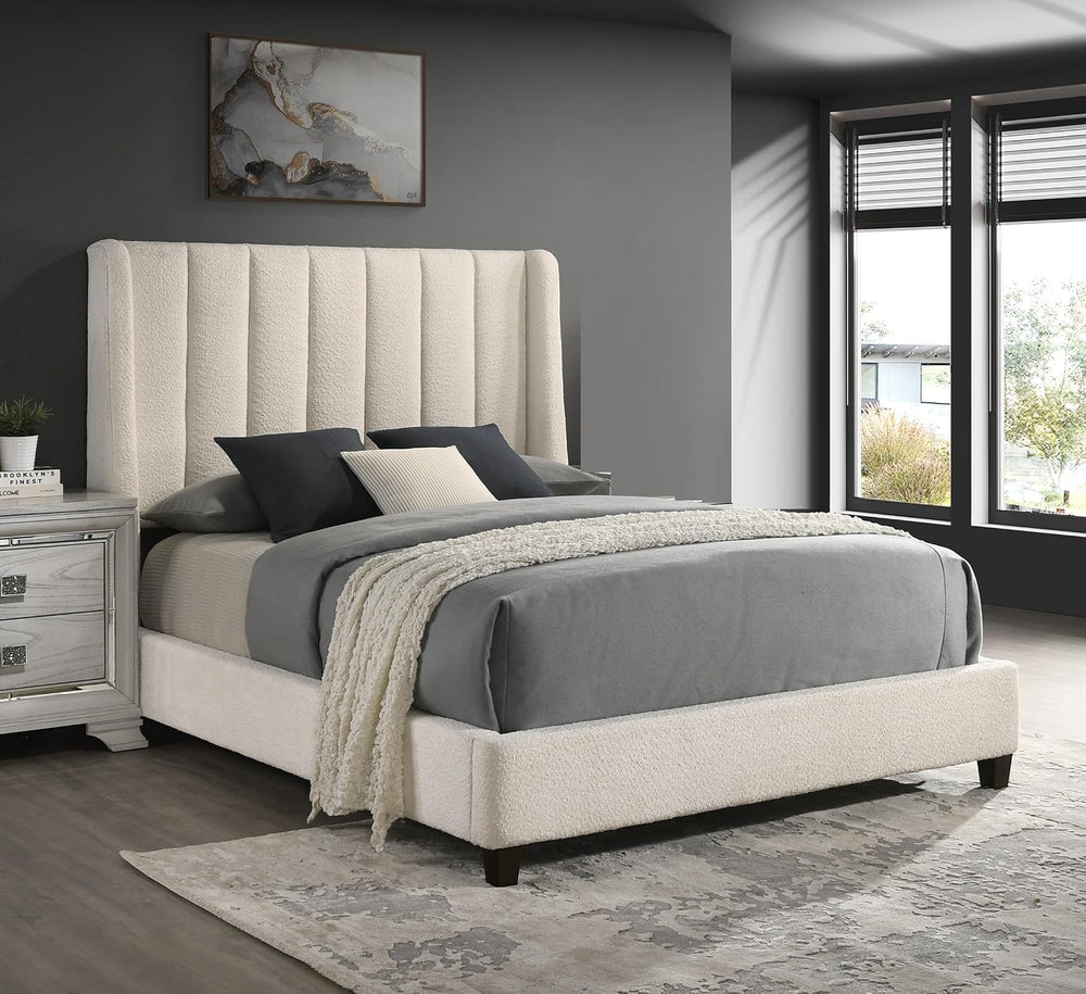 1pc Contemporary Boucle Upholstered Queen Bed Tufted Wing Back Headboard Low ...