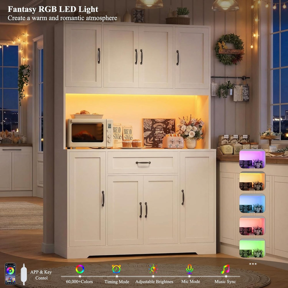 HITHOS 70" LED Kitchen Pantry Cabinet with Charging Station, 47" Wi...