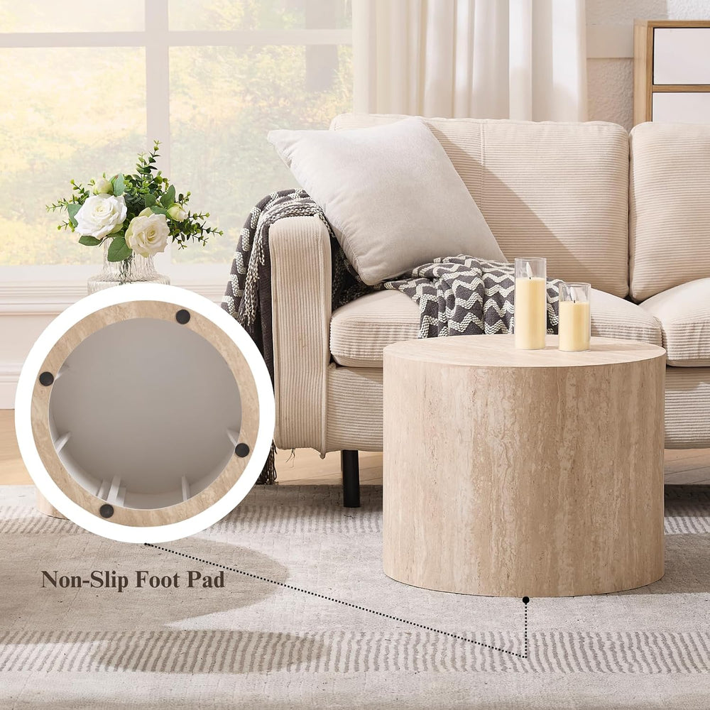 Ya-Home Modern Round Coffee Tables Nesting Table, Wood Set of 2 End Table Sid...